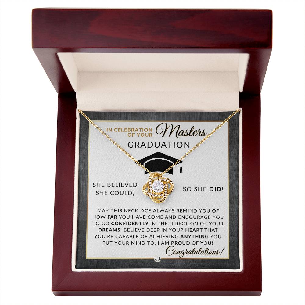 Master's Graduation Gift For Her - Women's Graduation Pendant Necklace + Heartfelt Graduation Message - Graduation Gift Idea For Her Master's Degree - Liliana and Liam