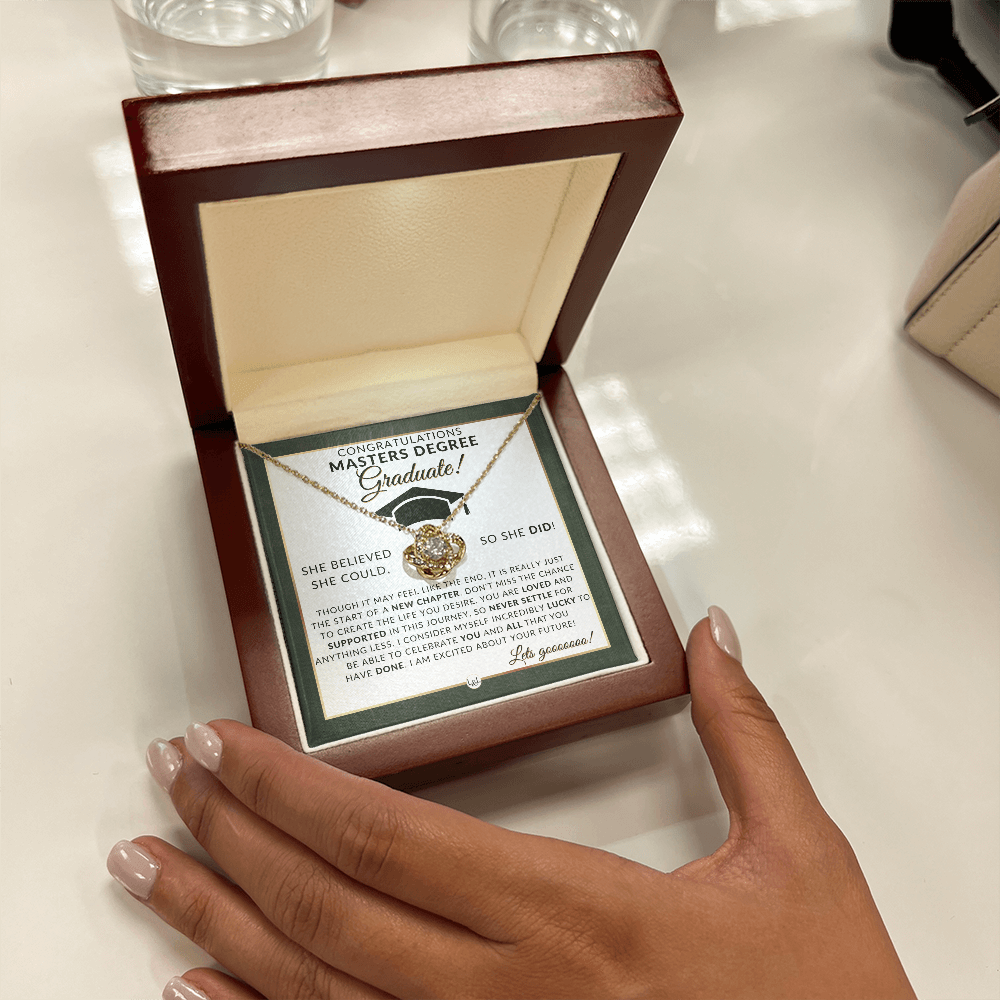 Masters Degree Grad Gifts For Her - Beautiful Women's Pendant Necklace + Heartfelt Graduation Message For Masters Graduate