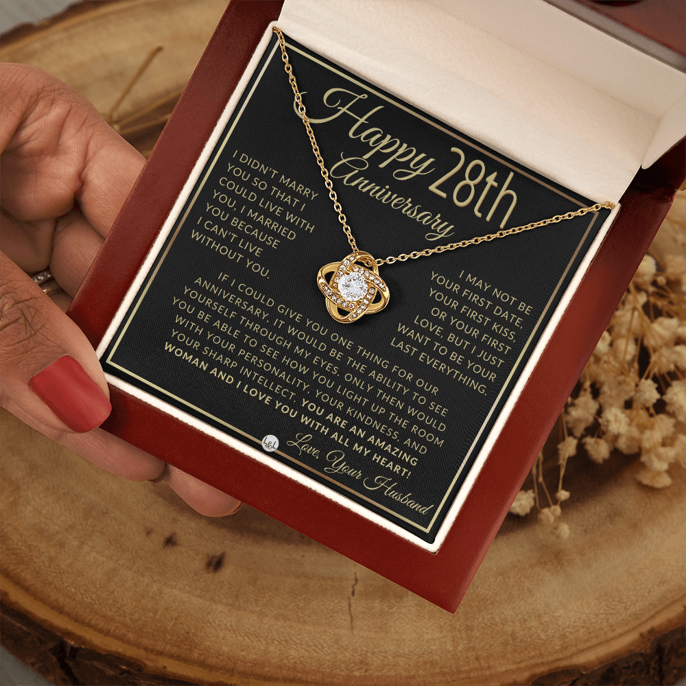 28th Anniversary Gift For Wife - Beautiful Women's Pendant Necklace + Heartfelt Anniversary Message - Liliana and Liam