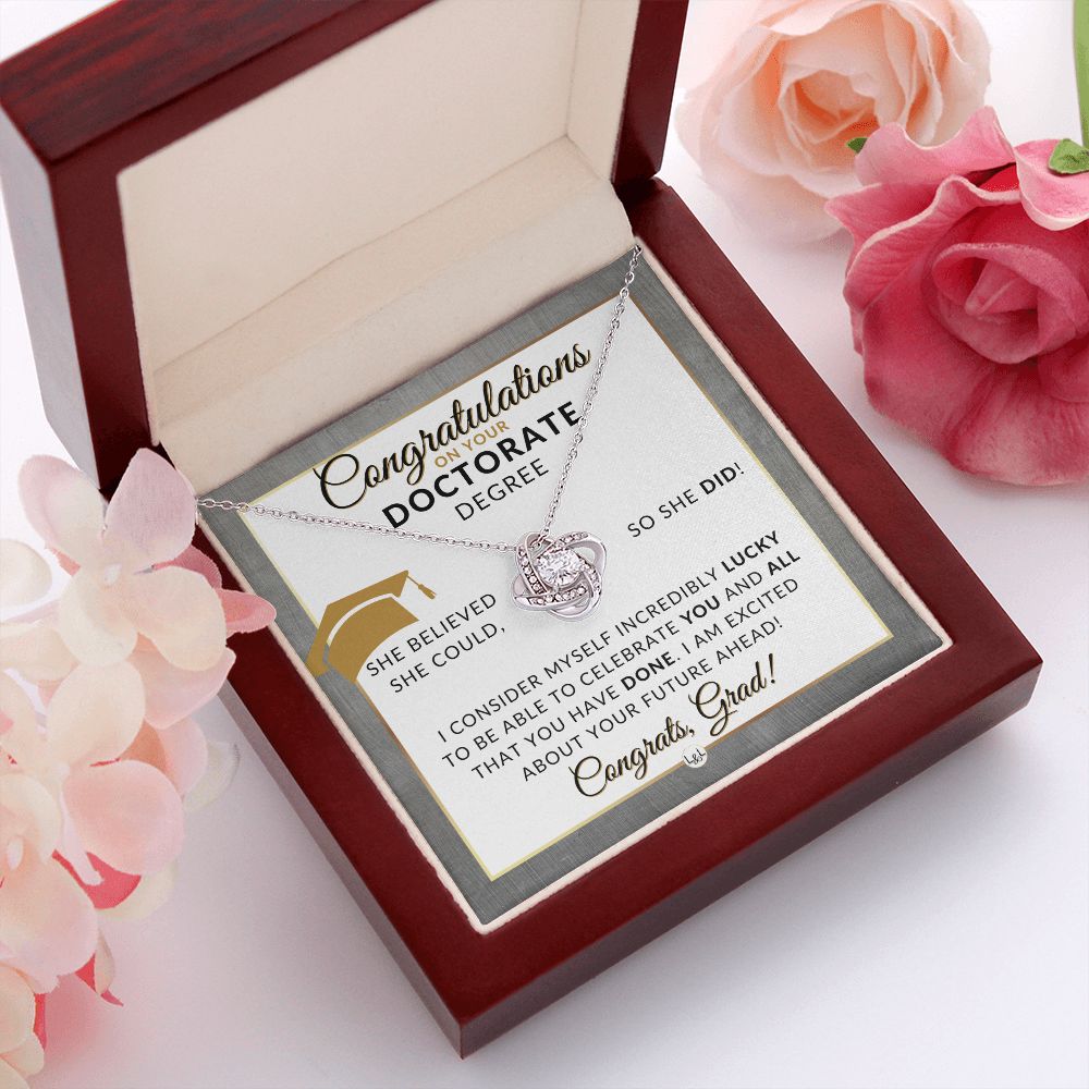 Graduation Gift For A Woman Who Earned Her Doctorate Degree - Meaningful Milestone Necklace - 2024 Ph.D. Graduation Gift For Her - Liliana and Liam