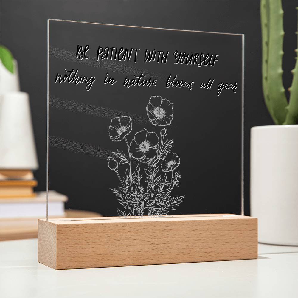 Be Patient - Motivational Acrylic with LED Nigh Light - Inspirational New Home Decor - Encouragement, Birthday or Christmas Gift - Liliana and Liam