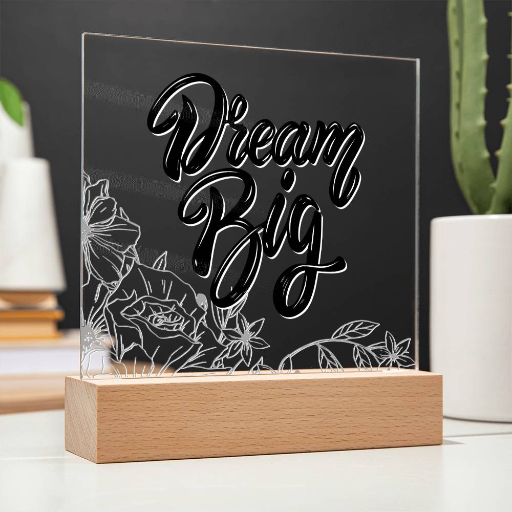 Dream Big - Motivational Acrylic with LED Nigh Light - Inspirational New Home Decor - Encouragement, Birthday or Christmas Gift - Liliana and Liam