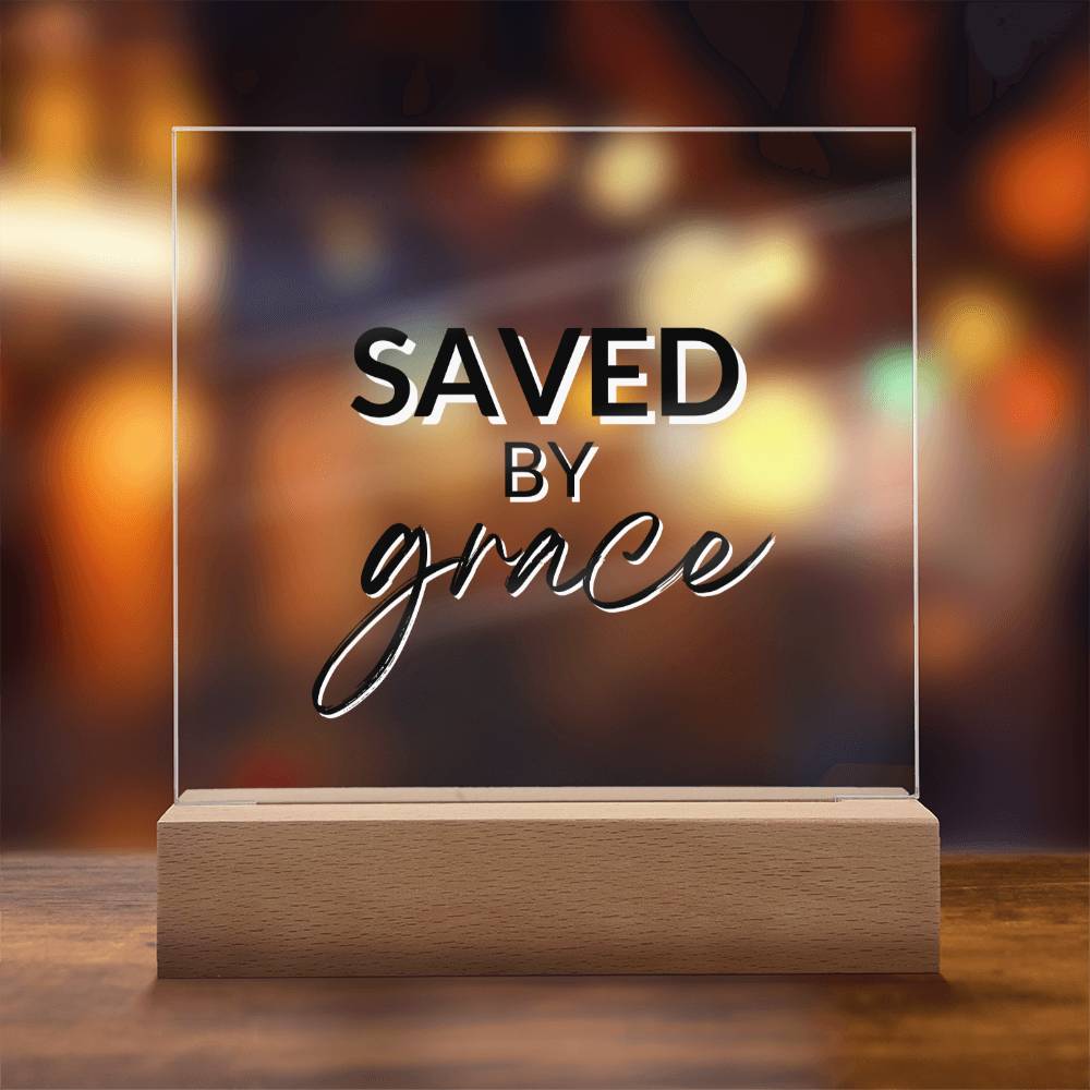 Saved By Grace - Inspirational Acrylic Plaque with LED Nightlight Upgrade - Christian Home Decor - Liliana and Liam