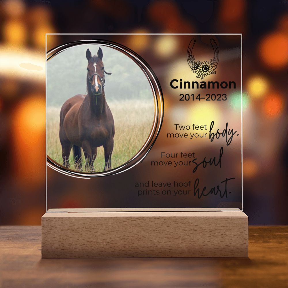 Horse Keepsake - Move Your Soul - Square Acrylic Horse Memorial Plaque - Custom Horse or Equestrian Remembrance, Bereavement & Sympathy Gifts - Liliana and Liam