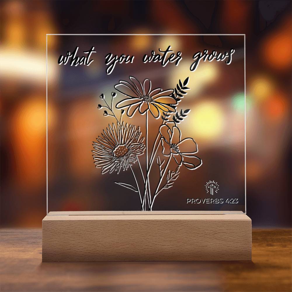 LED Bible Verse - Your Thoughts Matter - Proverbs 4:23 - Inspirational Acrylic Plaque with LED Nightlight Upgrade - Christian Home Decor - Liliana and Liam