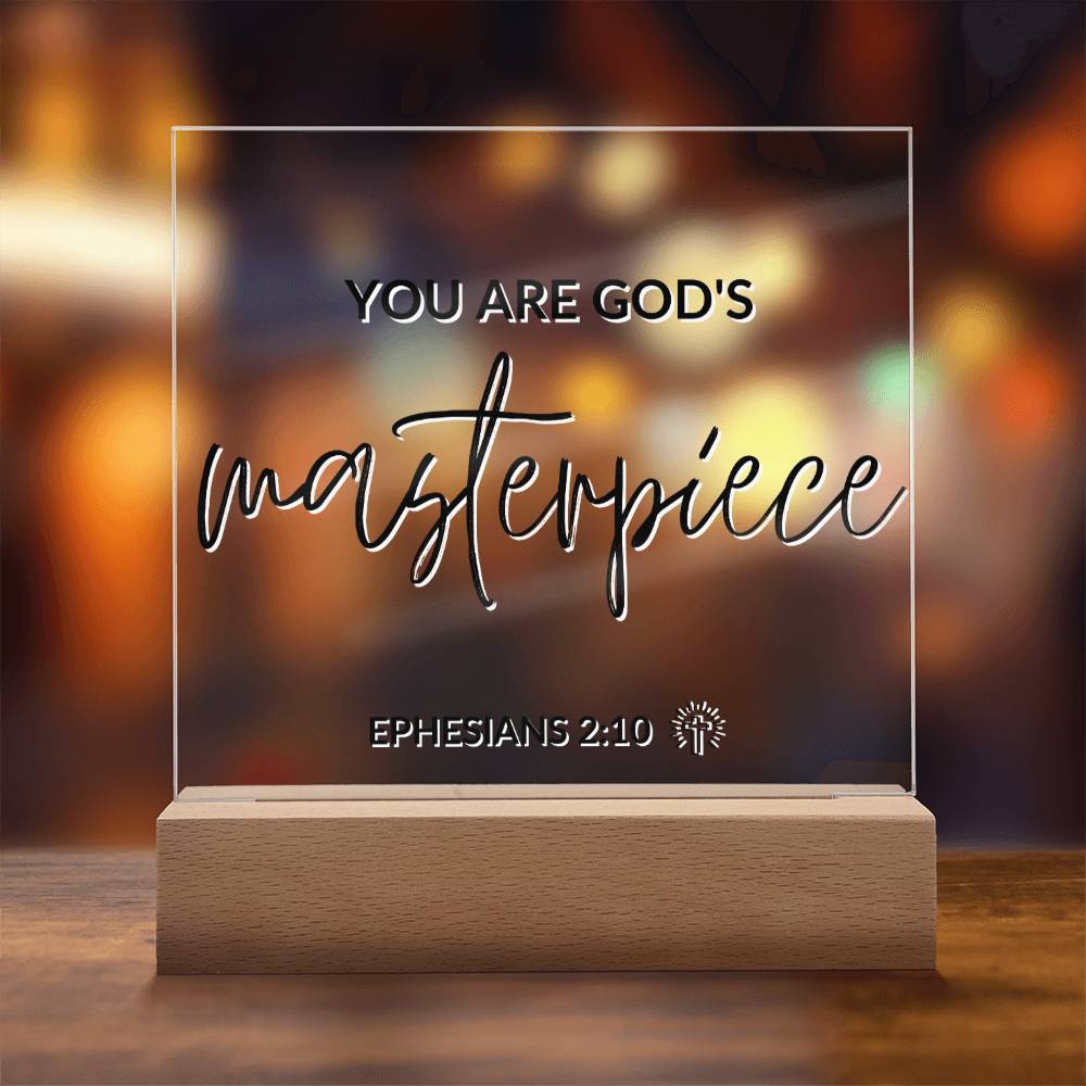 LED Bible Verse - God's Masterpiece - Ephesians 2:10 - Inspirational Acrylic Plaque with LED Nightlight Upgrade - Christian Home Decor - Liliana and Liam