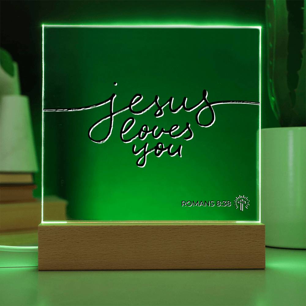 LED Bible Verse - Jesus Loves You - Romans 8:38 - Inspirational Acrylic Plaque with LED Nightlight Upgrade - Christian Home Decor