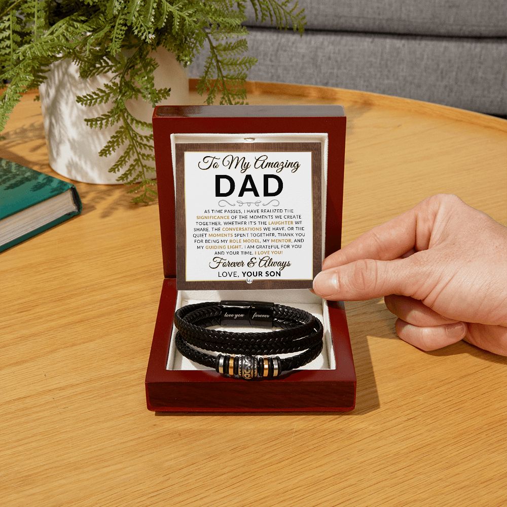 Dad Gift, From Son - Men's Leather Bracelet For Dad - Great For Christmas, Father's Day or His Birthday - Liliana and Liam