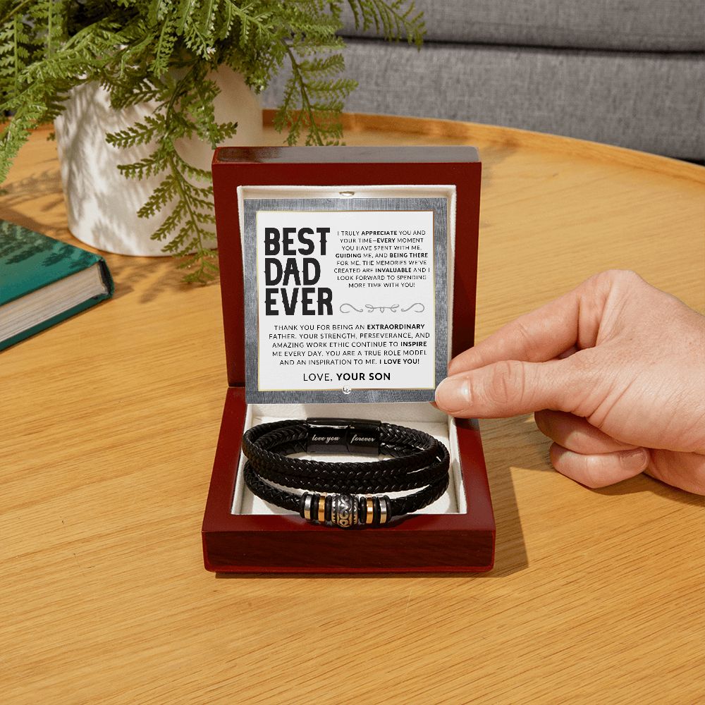 Dad Gift, From His Son - Men's Leather Bracelet For Dad - Great For Christmas, Father's Day or His Birthday - Liliana and Liam