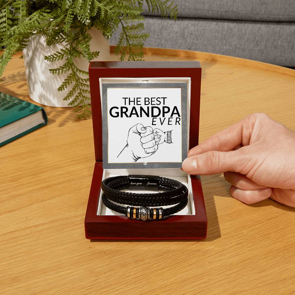 Gift For Grandpa - Best Grandpa Ever - Men's Braided Leather Bracelet - Great As A Christmas Gift or A Birthday Present For Him - Liliana and Liam