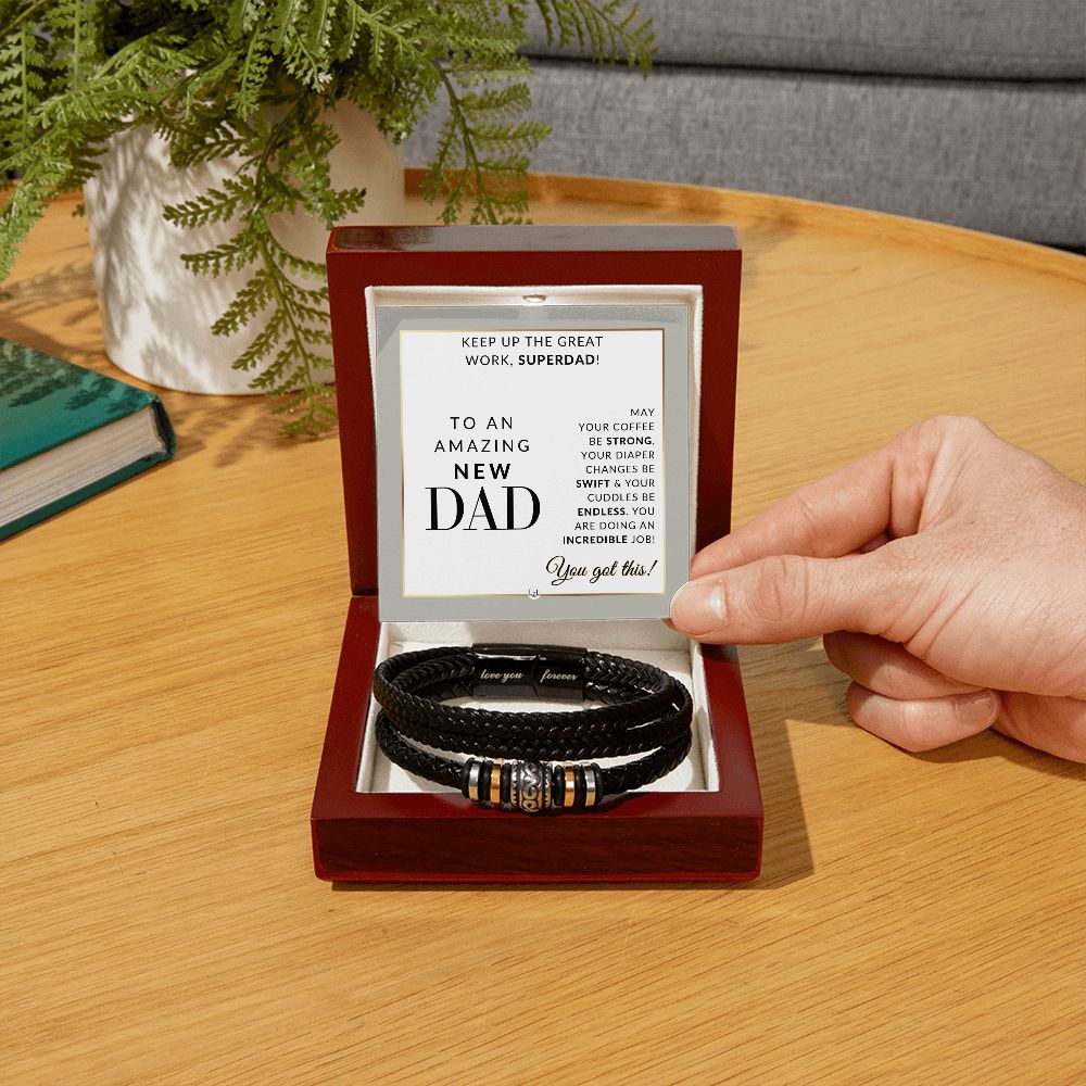 New Dad Gift From Wife - Men's Leather Bracelet For Dad - Great For Christmas, Father's Day or His Birthday - Liliana and Liam