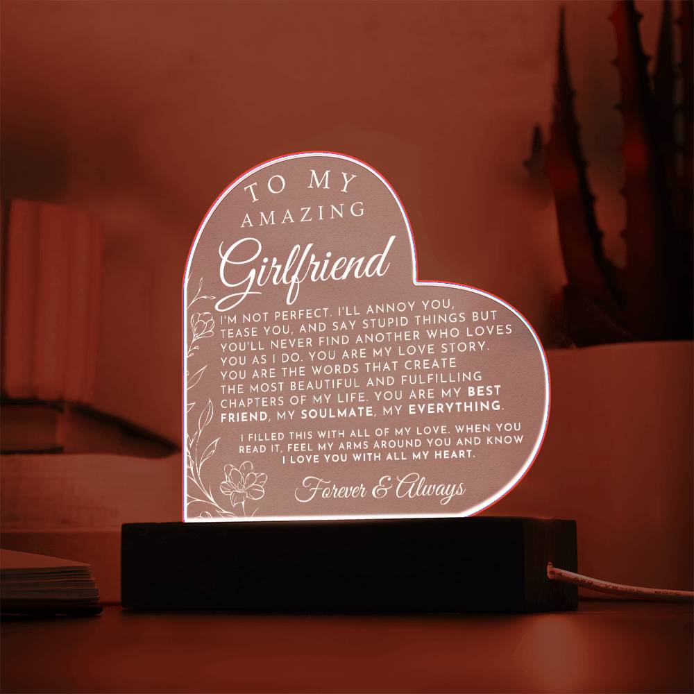 Sentimental Gift For My Girlfriend - Heart Shaped Acrylic Plaque - Perfect Christmas Gift, Valentine's Day, Birthday or Anniversary Present - Liliana and Liam