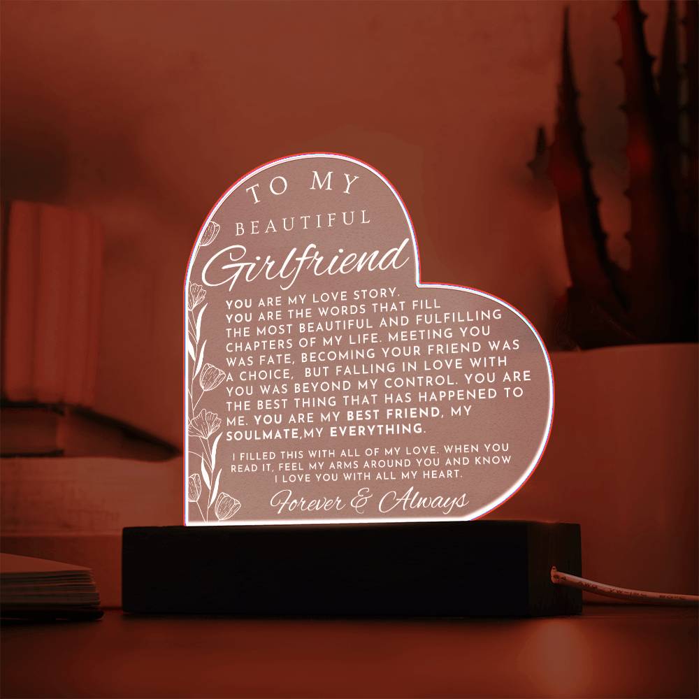 Thoughtful Gift For My Girlfriend - Heart Shaped Acrylic Plaque - Perfect Christmas Gift, Valentine's Day, Birthday or Anniversary Present - Liliana and Liam