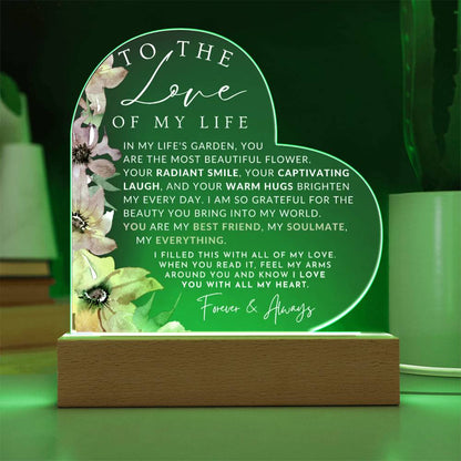 Romantic Gift For Her - To The Love Of My Life - The Beauty You Bring - Heart Shaped Acrylic Plaque - Perfect Christmas Gift, Valentine's Day, Birthday or Anniversary Present