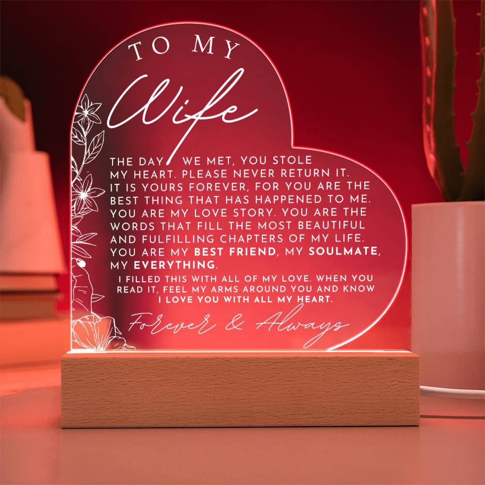 Meaningful Gift For My Wife - Heart Shaped Acrylic Plaque - Perfect Christmas Gift, Valentine's Day, Birthday or Anniversary Present