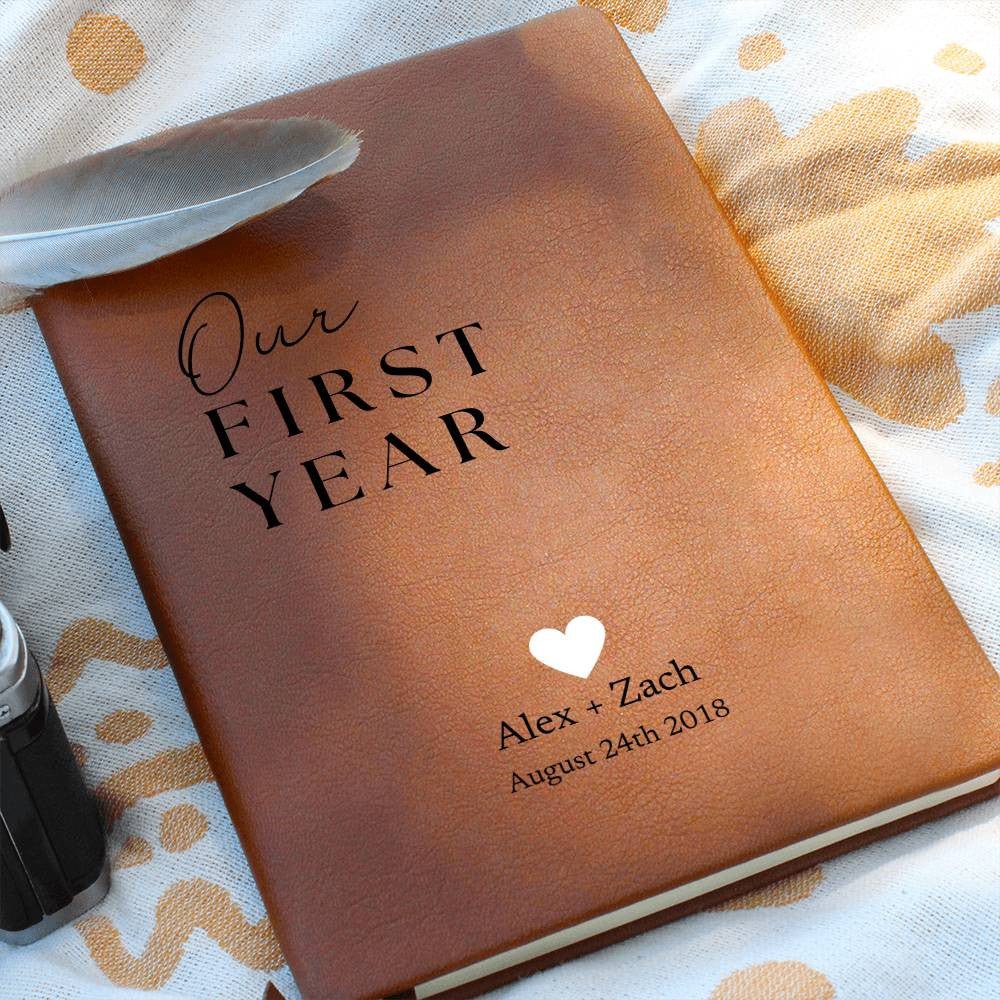 Our First Year - Custom Leather Journal - Couples Notebook - Liliana and Liam