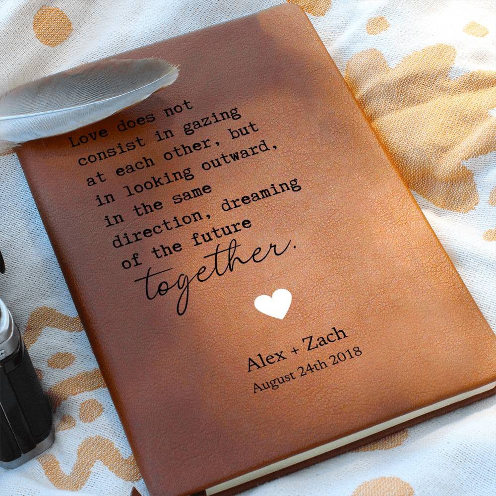 Looking Outward Together - Custom Leather Journal - Couples Notebook - Liliana and Liam