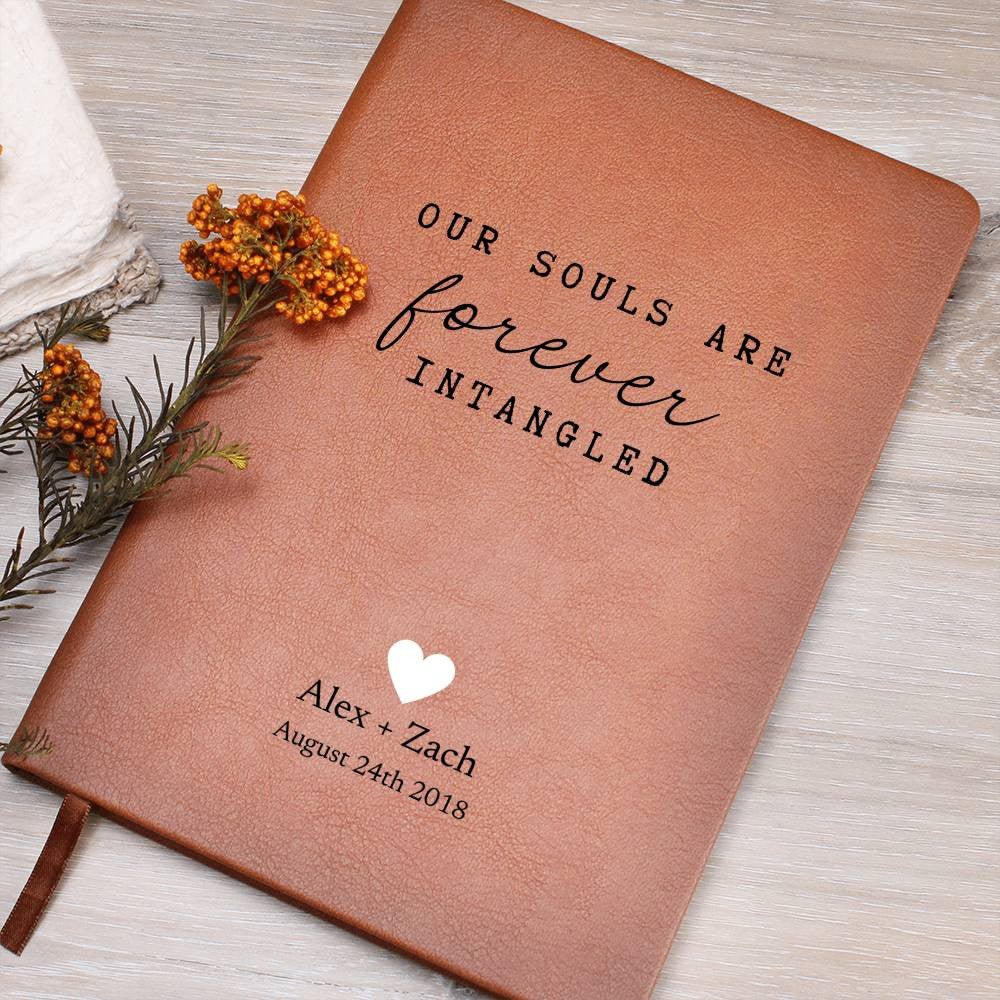 Our Souls - Custom Leather Journal - Love Notebook - Liliana and Liam