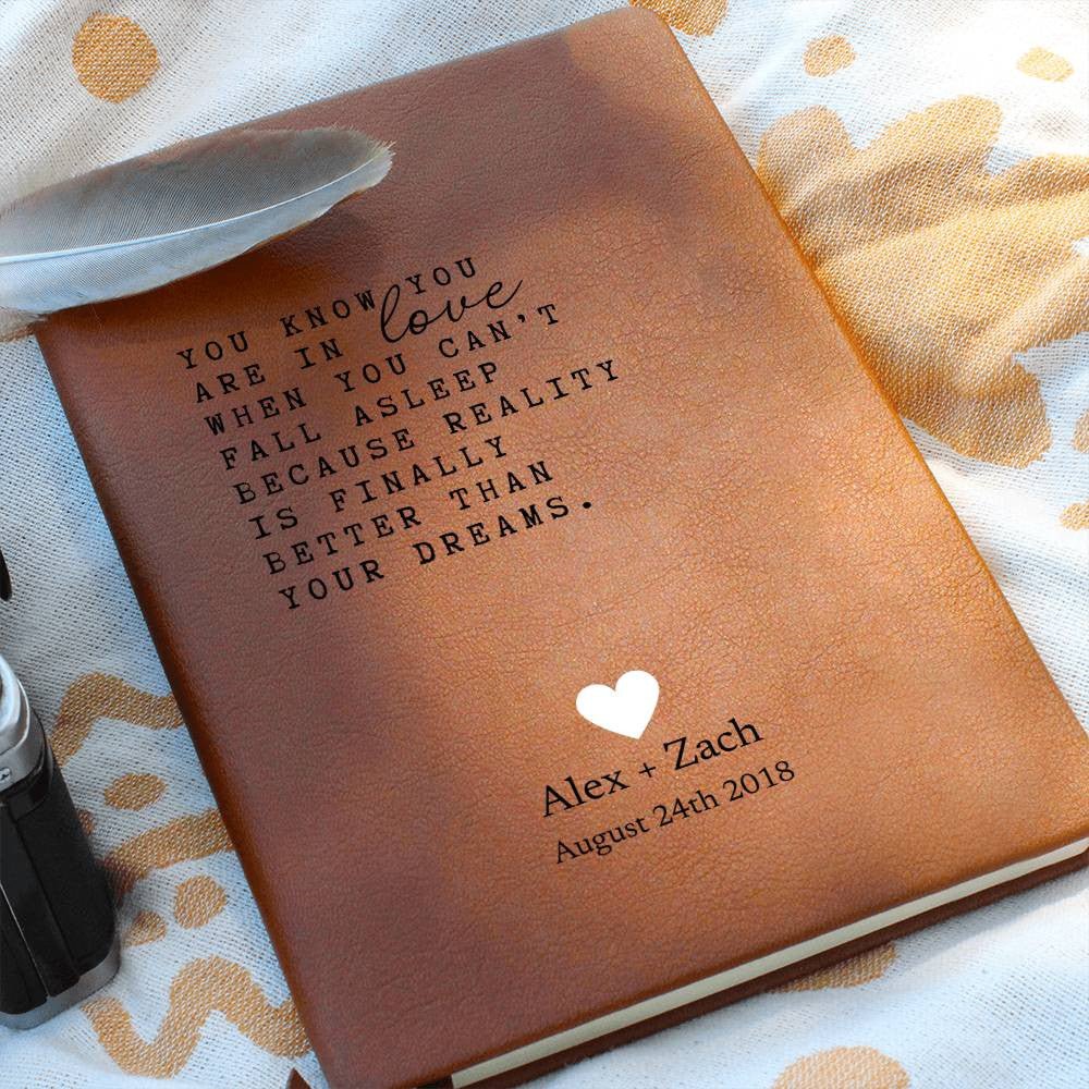 When You Are In Love - Custom Leather Journal - Couples Notebook - Liliana and Liam