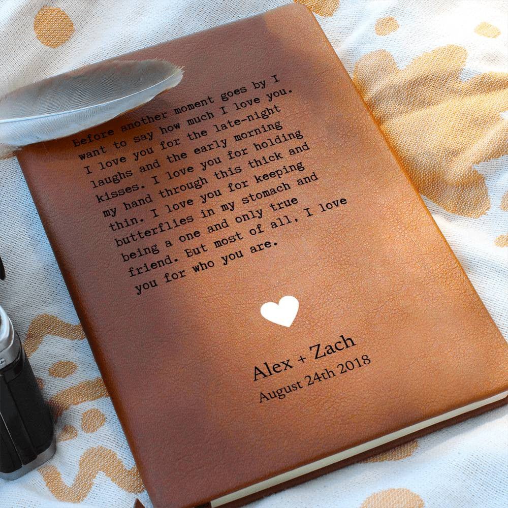 For Who You Are - Custom Leather Journal - Love Notebook - Liliana and Liam