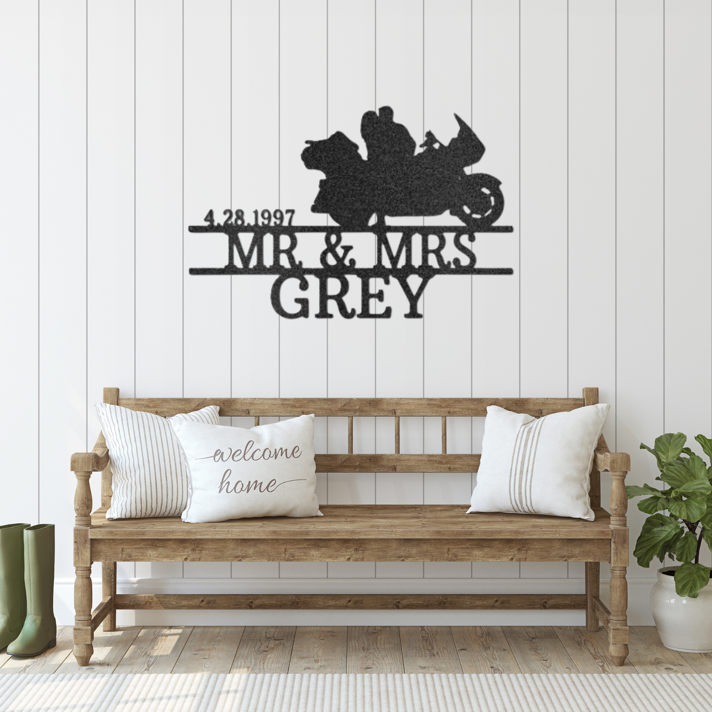 Motorcycle Sign - Laser Cut Metal Sign - Couple on Bike