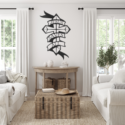 Jesus Saves All Cross - Custom Metal Sign - Christian Metal Wall Art, Christian Artwork