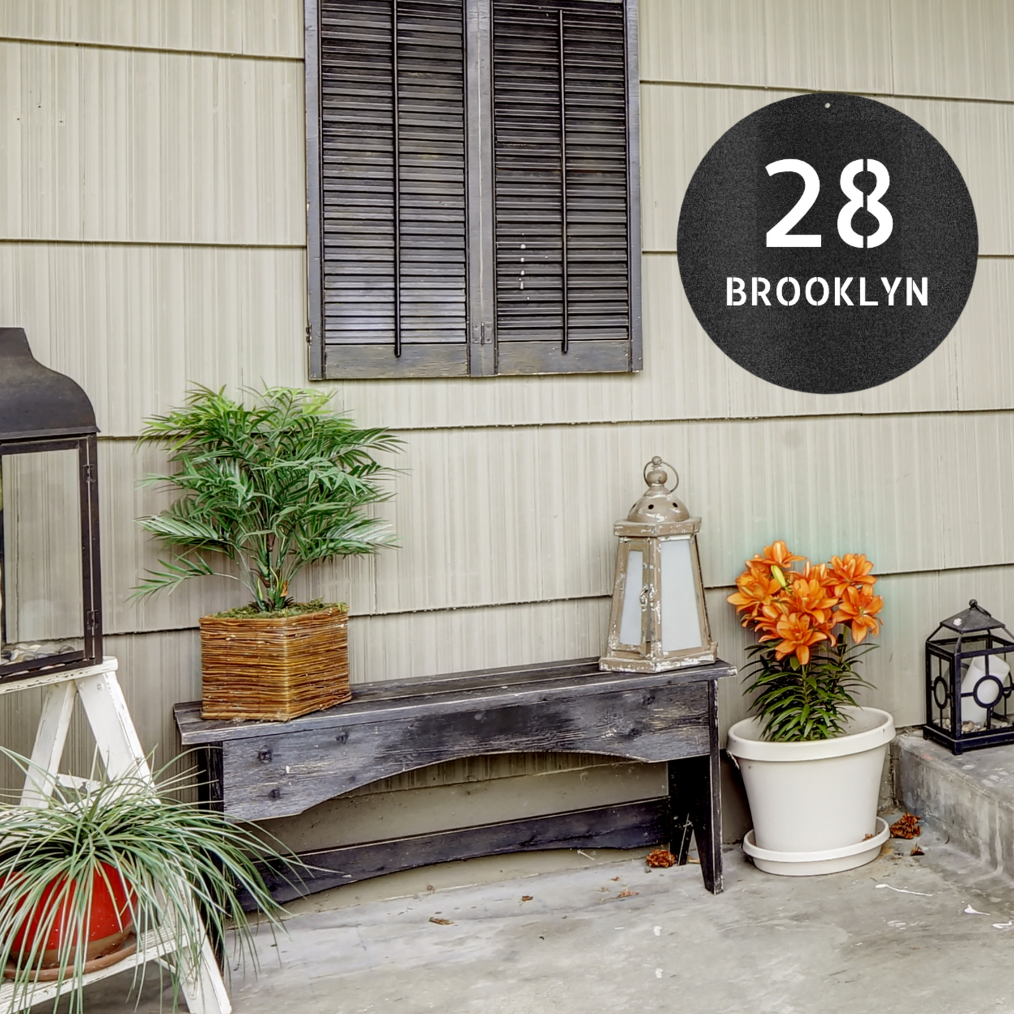 Personalized Metal Address Sign, Large Number Circle, Street Address Sign, Street Name Sign, Great Gift for Newlyweds or New Homeowners, Porch Sign