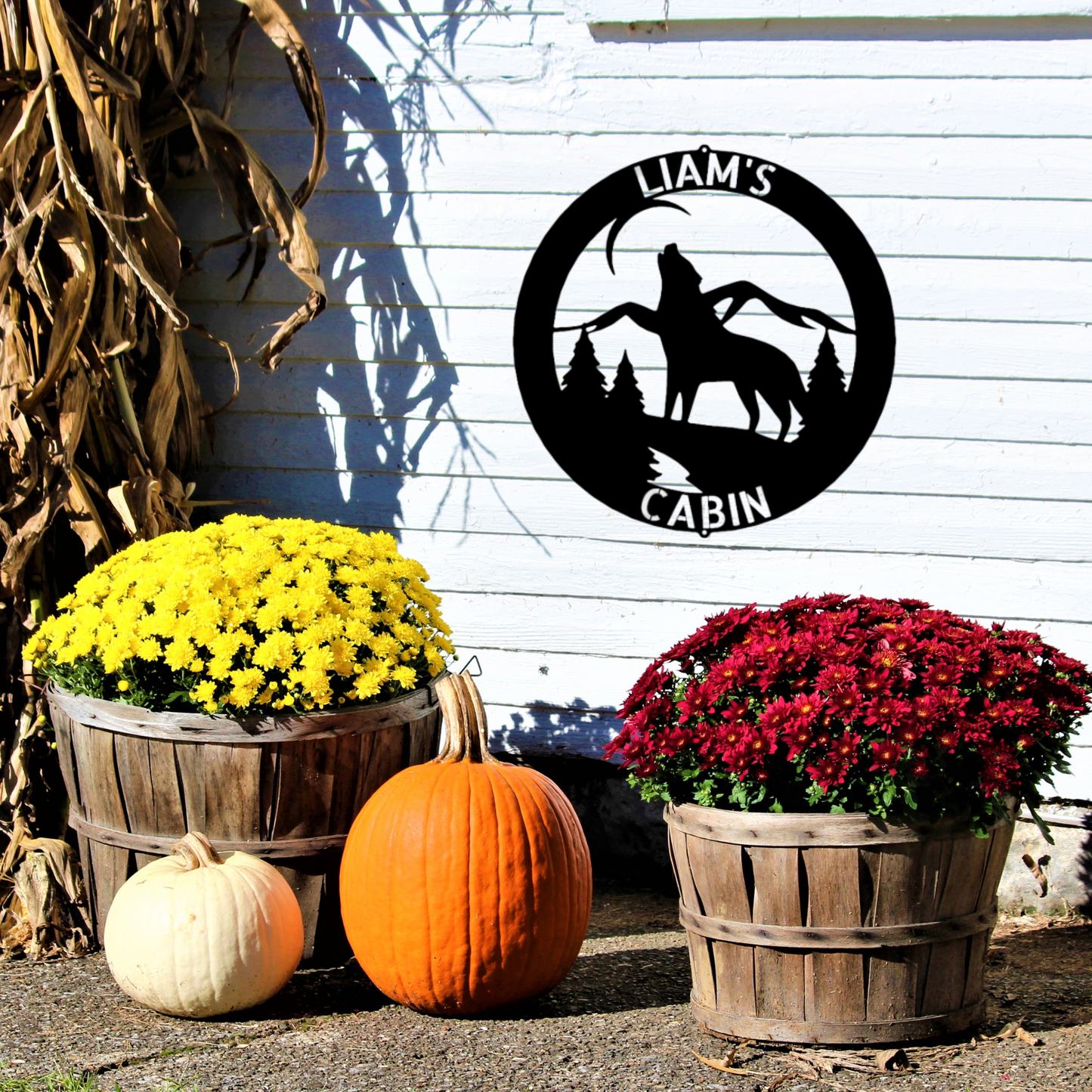 Personalized Mountain Metal Sign, Metal Address Sign, Howling Wolf Metal Wall Art, For Cabin, Lodge or Lake House