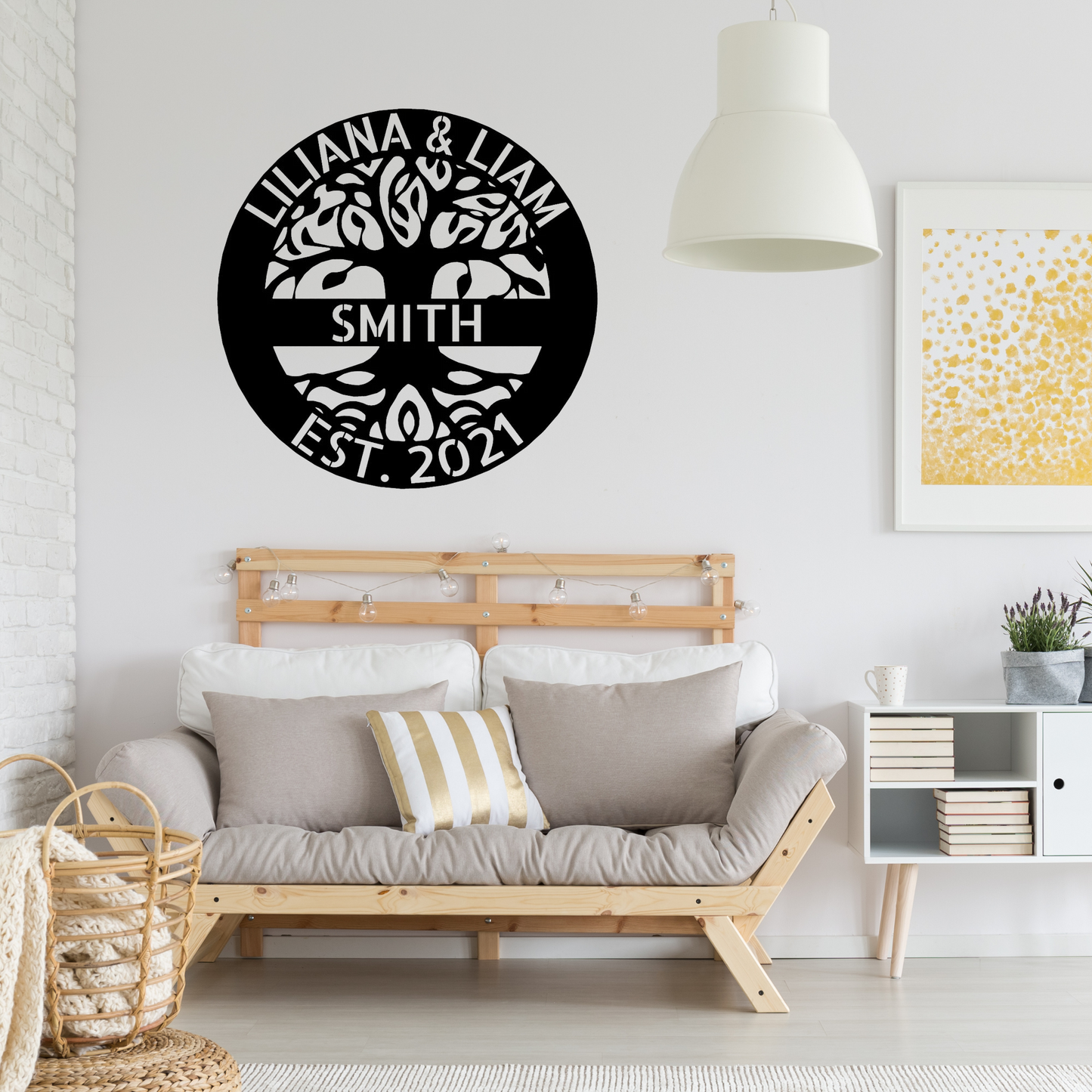 Family Tree Wall Art - Custom Metal Sign - Custom Text Ring and Banner