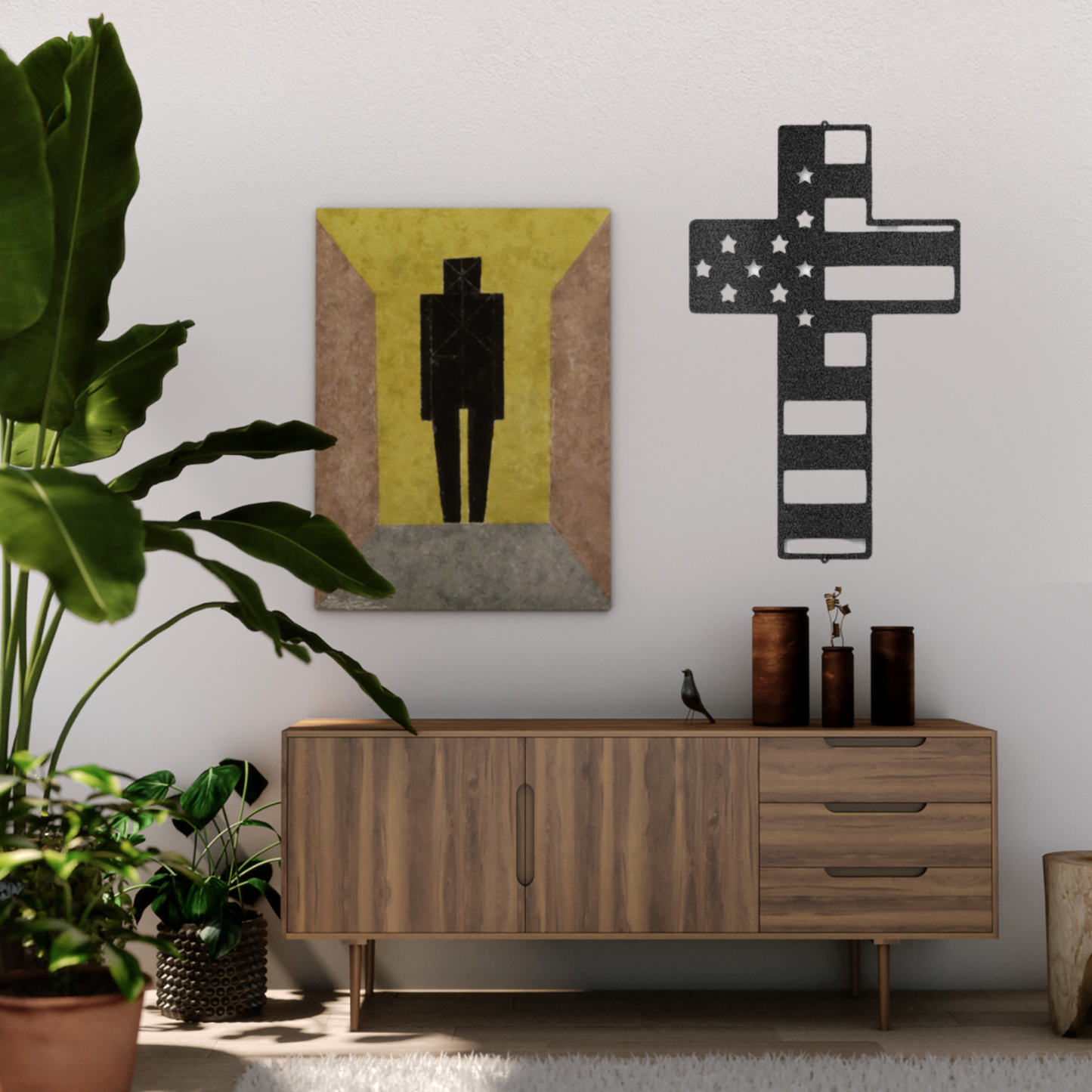 Flag Cross - Custom Metal Sign - USA, Patriotic Sign, 4th of July Wreath, Christian Artwork