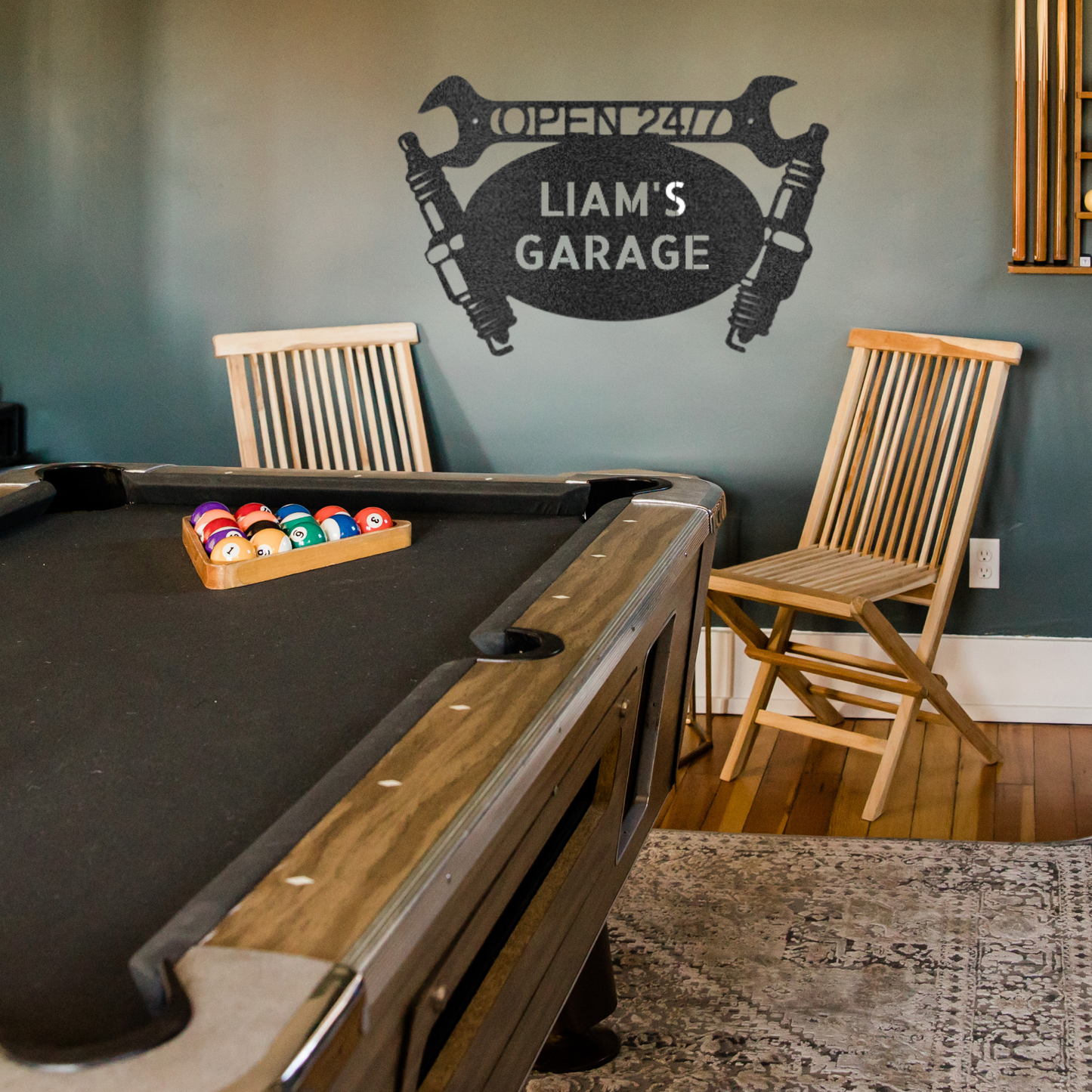 Metal Sign with Engine and Wrench - Personalized Workshop Sign, Custom Garage Sign, Workshop, Man Cave Decor, Large Metal Sign