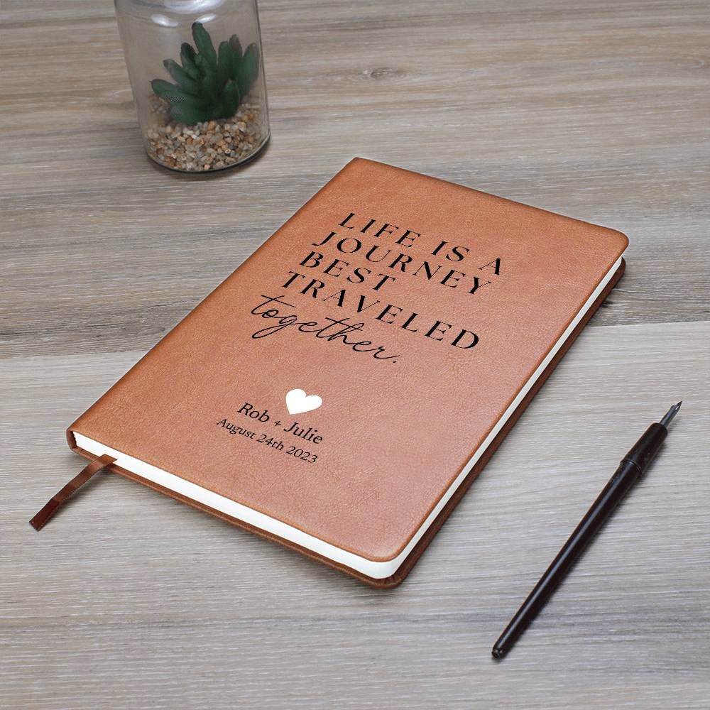 Best Traveled Together - Custom Leather Journal - Love Notebook - Liliana and Liam