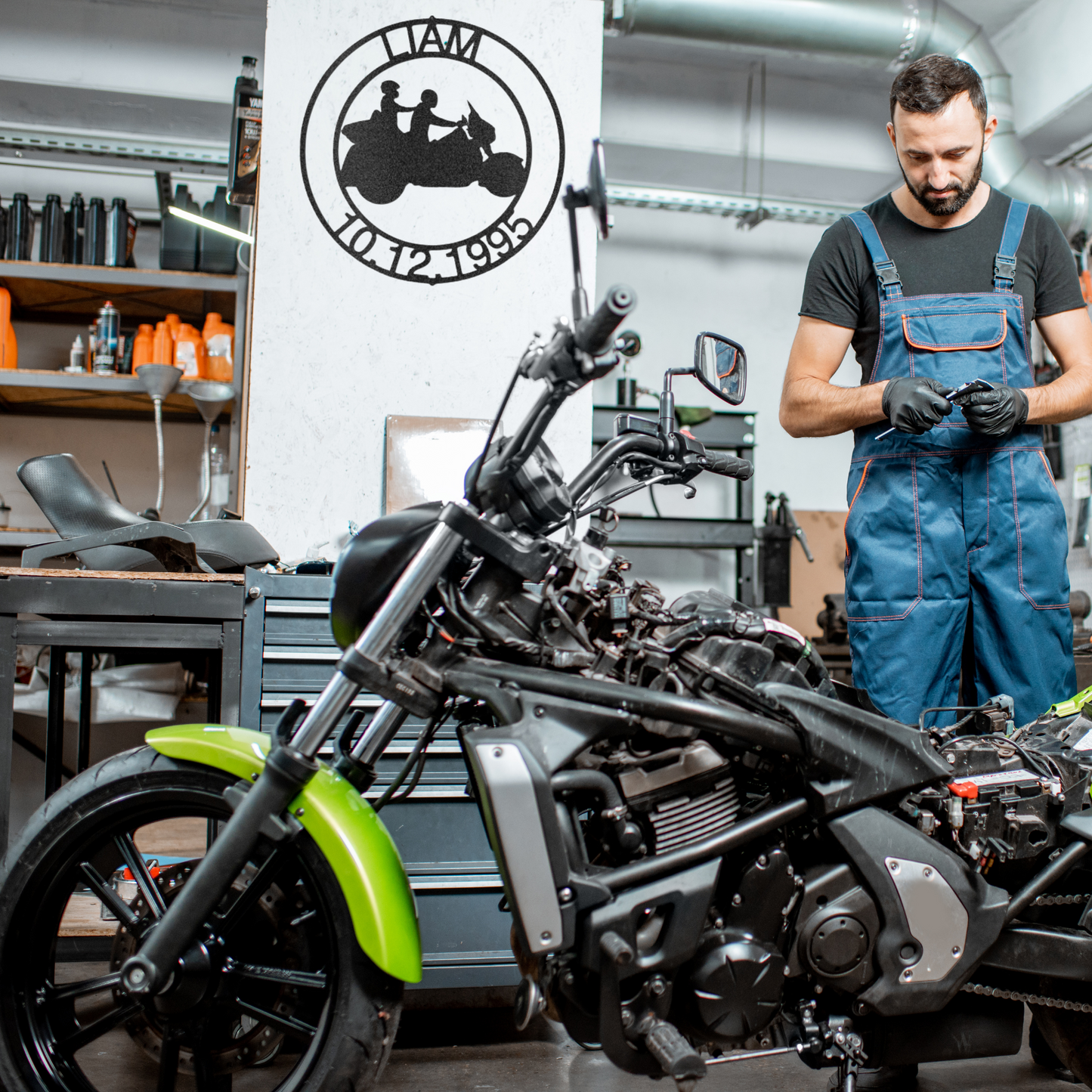 Motorcycle Sign - Laser Cut Metal Sign - Biker Couple