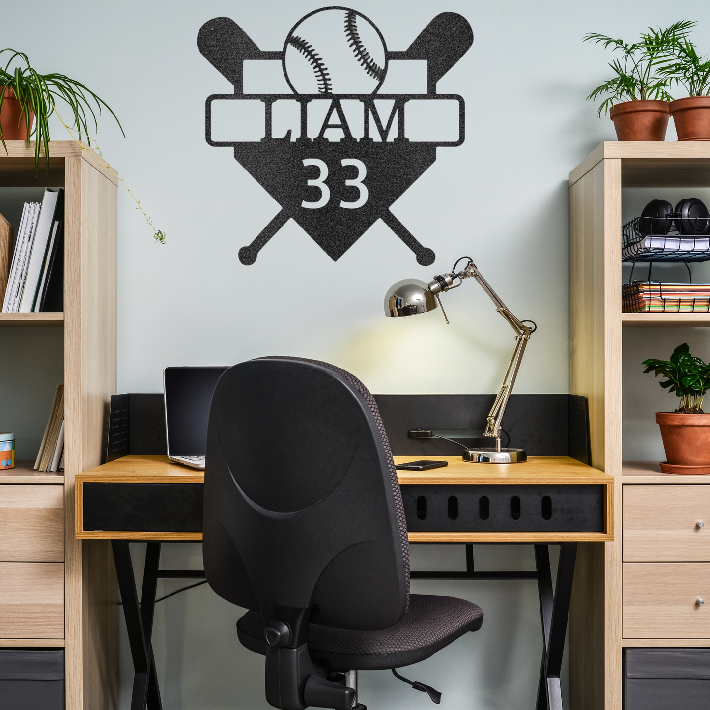 Baseball Wall Art With Players Name and Number - Custom Metal Baseball Sign - Playroom Sign, Gift for Baseball Player