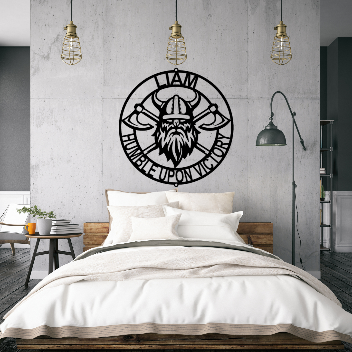 Viking Sign - Personalized Metal Name Sign - Battle Axe Ring Monogram