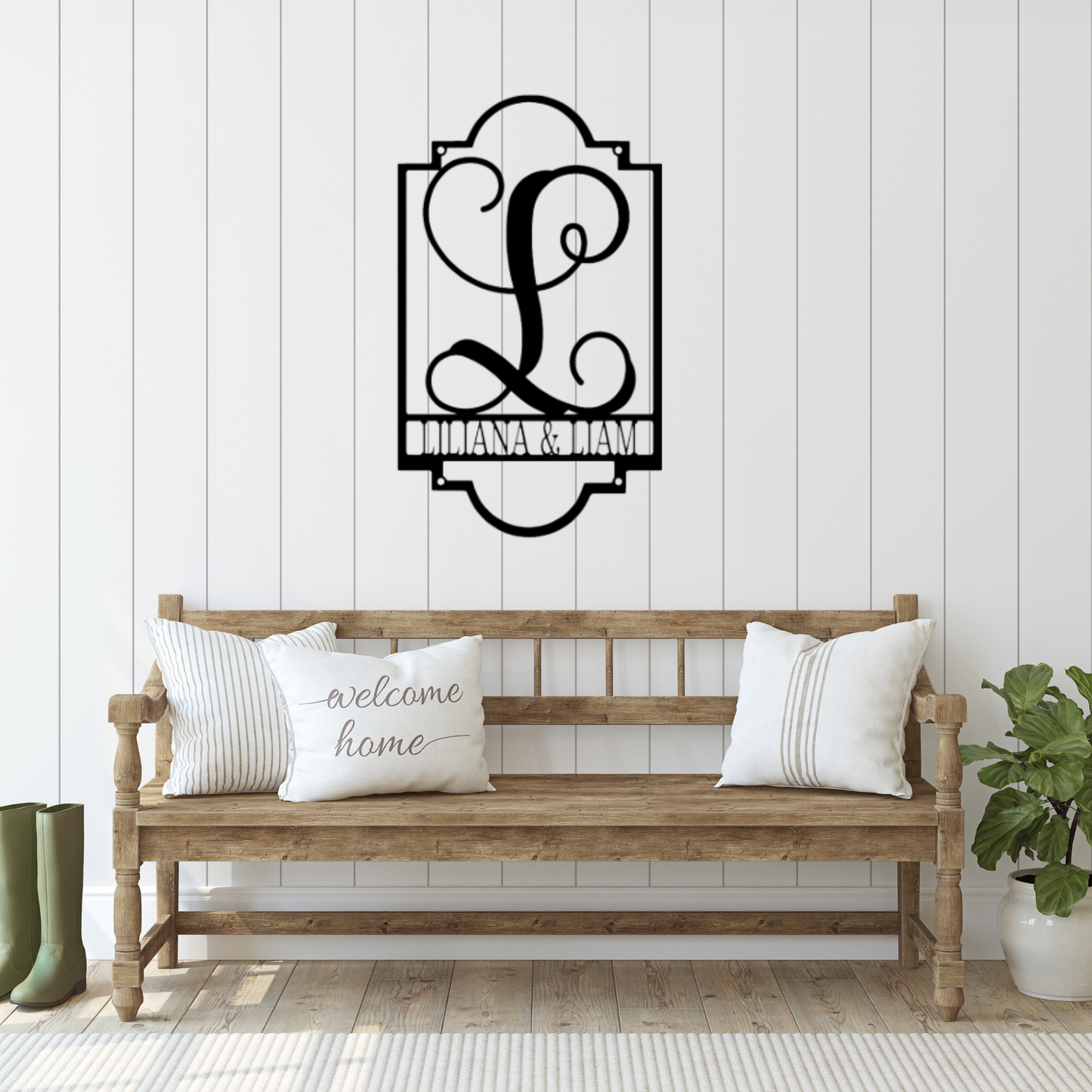 Fancy Initial Letter with Fancy Rectangle  -  Metal Sign, Family Name Sign, Initial Wall Decor, Front Porch Name Sign