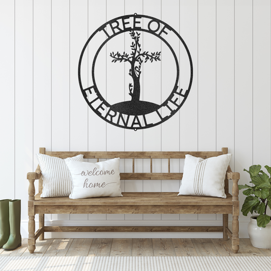 Cross Tree Monogram - Custom Metal Sign - Christian Metal Wall Art, Christian Artwork