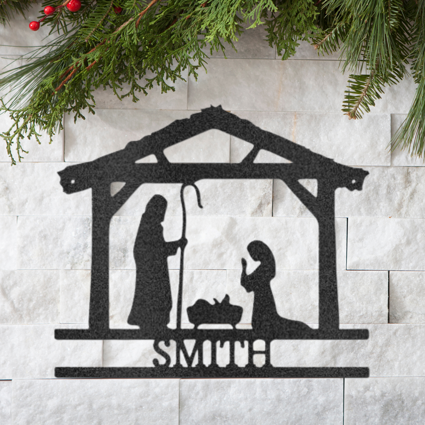Nativity Simple Monogram - Custom Metal Sign - Christmas Decor, Christian Metal Wall Art, Christian Artwork