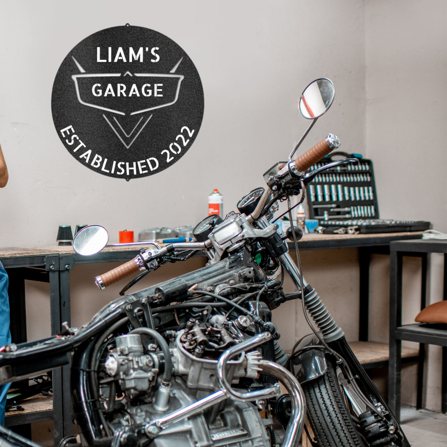 Classic Garage or Shop Sign - Personalized Metal Sign - Classic Car Monogram