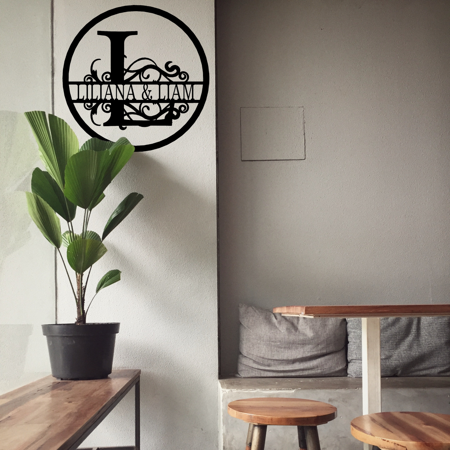 Round Sign with Simple Split Initial Letter - Metal Sign, Family Name Sign, Initial Wall Decor, Front Porch Name Sign