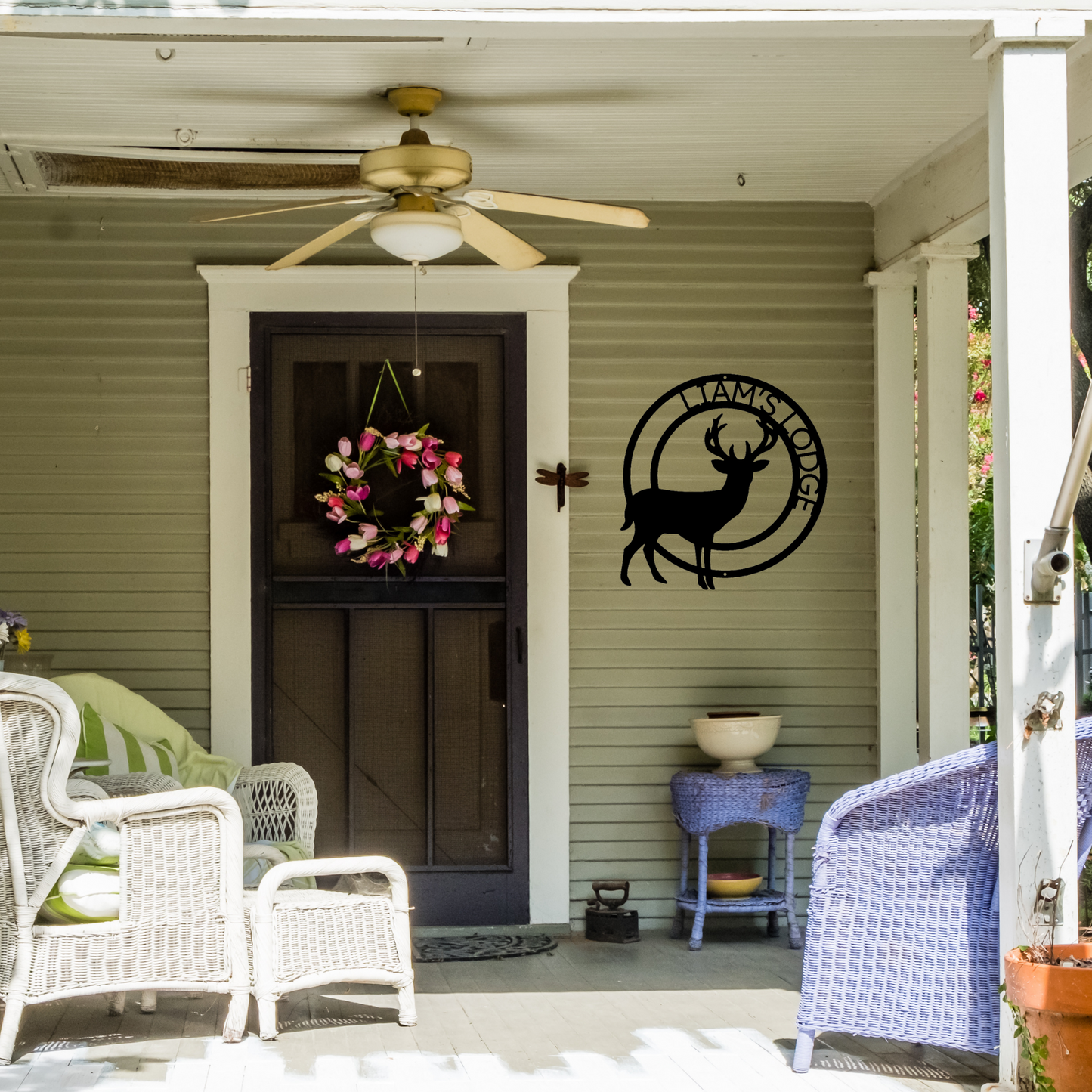 Round Buck - Personalized Metal Sign - Rustic Cabin Monogram Decor, Lake House Sign, Cabin Sign