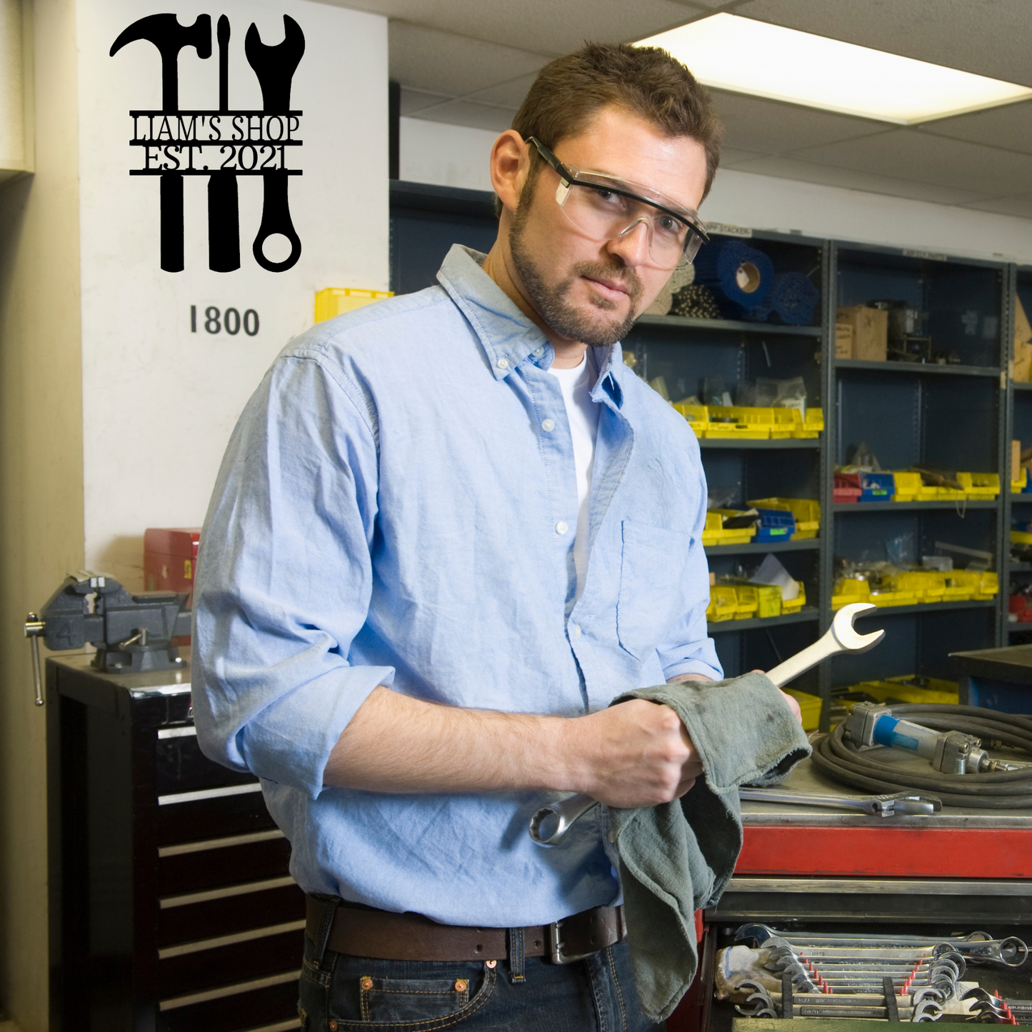 Tool Sign with Hammer, Screwdriver, and Wrench - Personalized Workshop Sign, Custom Garage Sign, Workshop, Man Cave Decor, Large Metal Sign