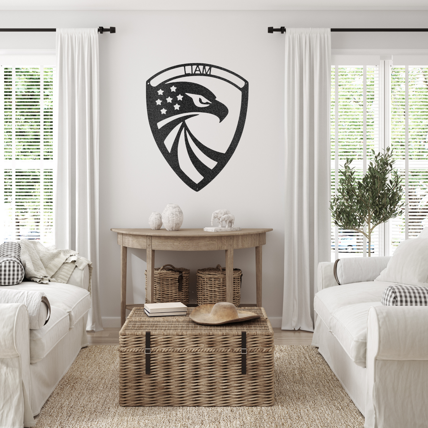 Modern Eagle Monogram - Custom Metal Wall Art - Patriotic Decoration, Patriotic Sign, 4th of July Wreath