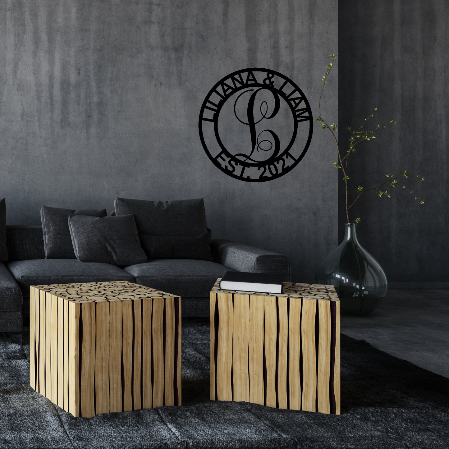 Round Sign with Fancy Initial Letter - Metal Sign, Family Name Sign, Initial Wall Decor, Front Porch Name Sign