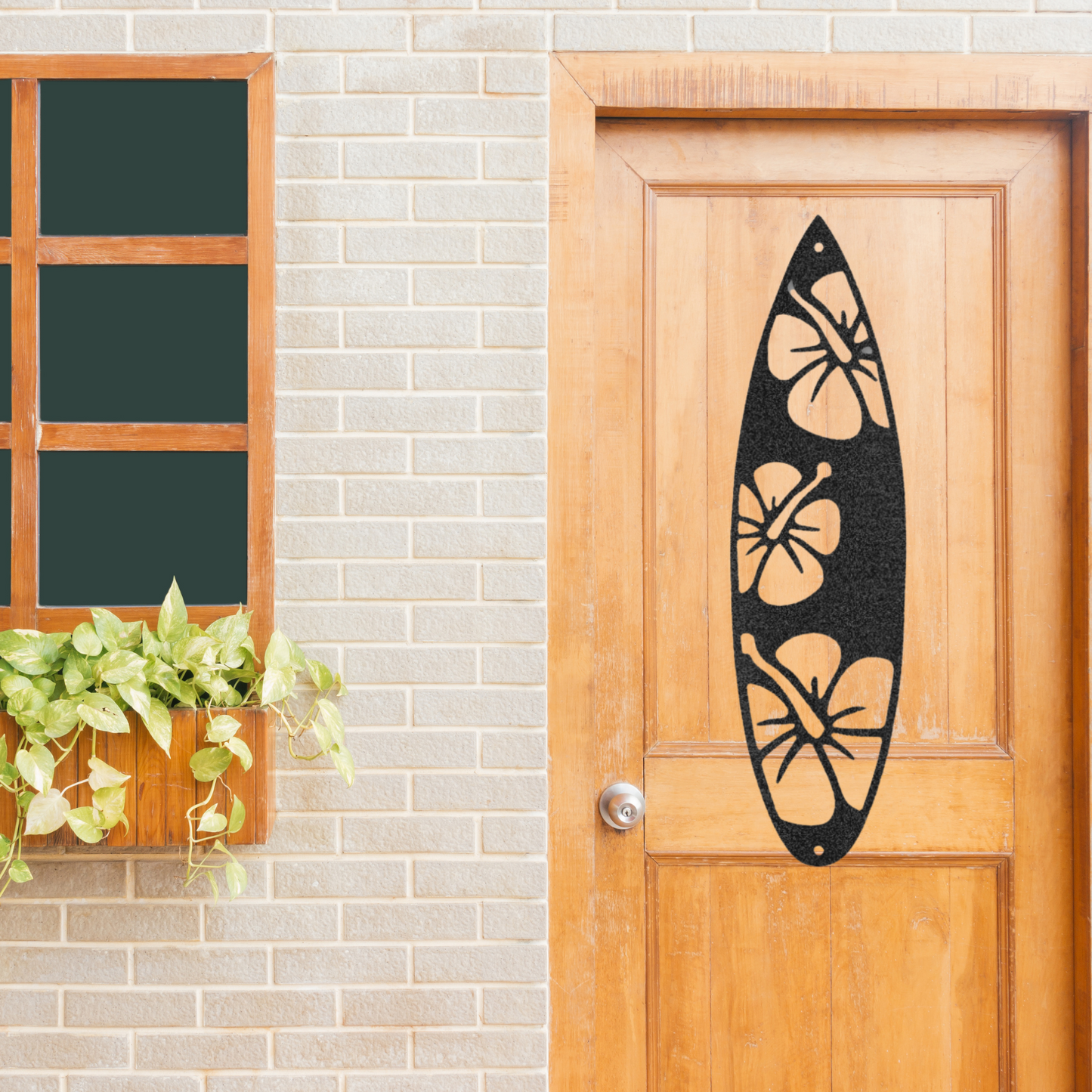 Surfboard with Tropical Flowers - Custom Metal Sign