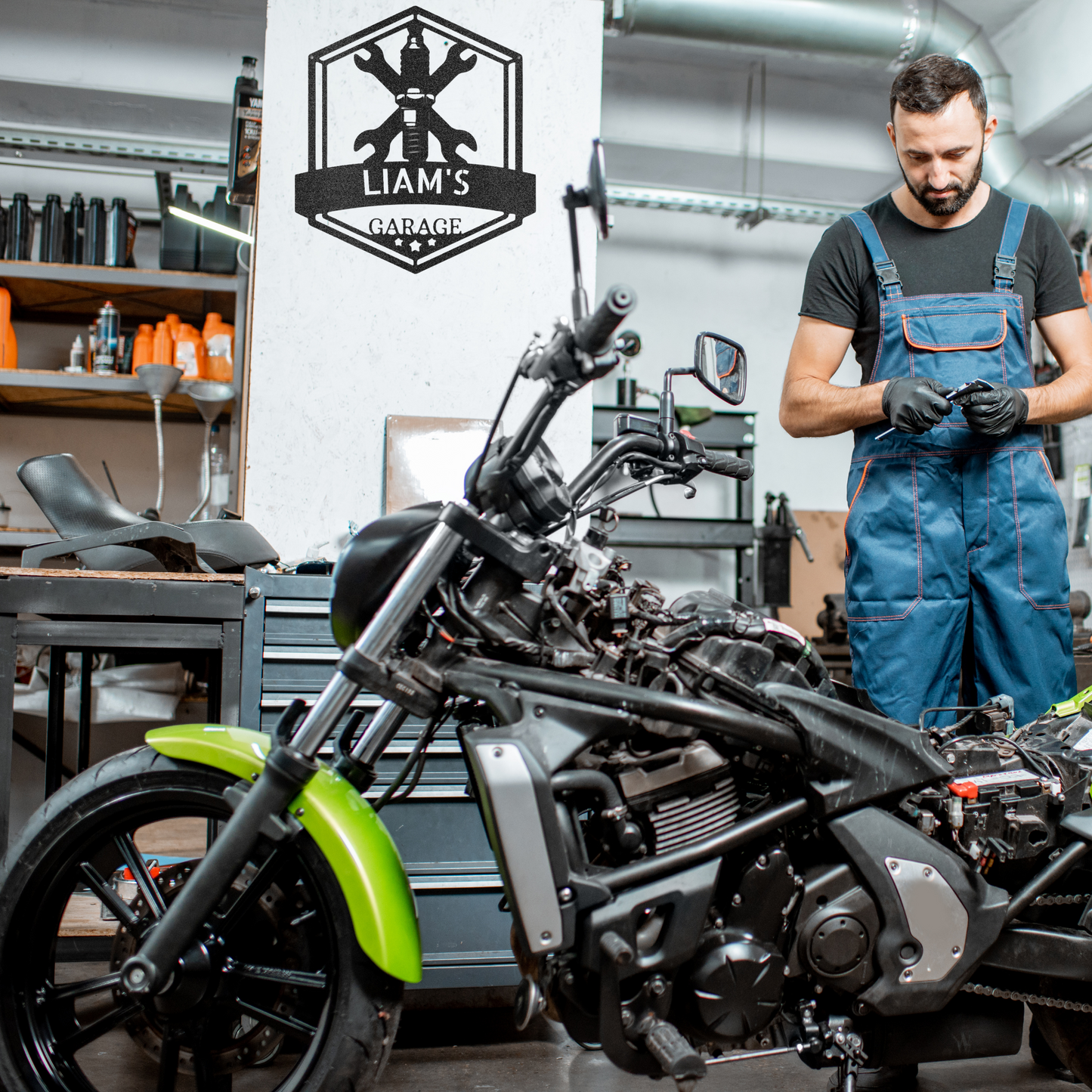 Garage Sign - Personalized Metal Sign - Monogram with Tools - Gift for Dad, Gift for Mechanic, Shop Sign, Father's Day