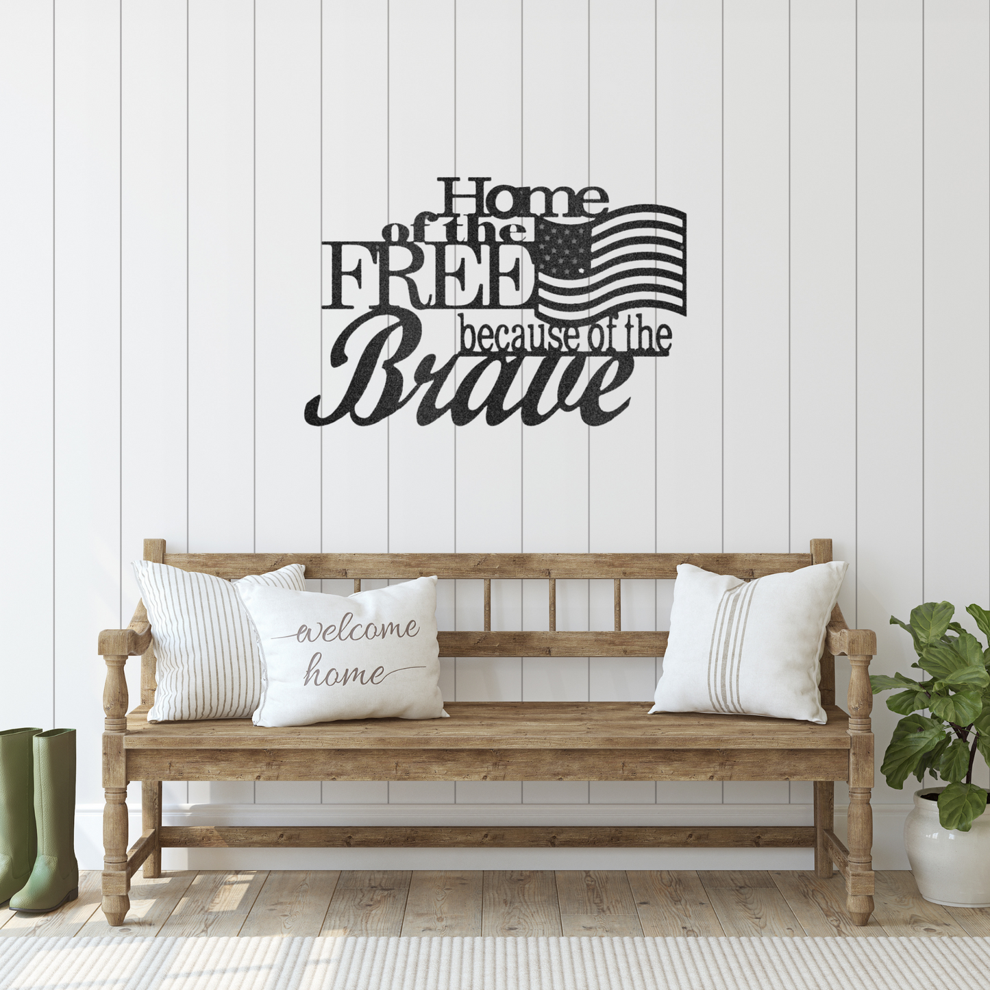Home of the Free because of the Brave - Custom Metal Wall Art -  Patriotic Sign, 4th of July Wreath