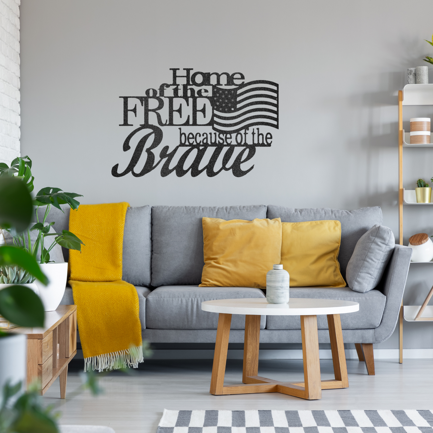 Home of the Free because of the Brave - Custom Metal Wall Art -  Patriotic Sign, 4th of July Wreath