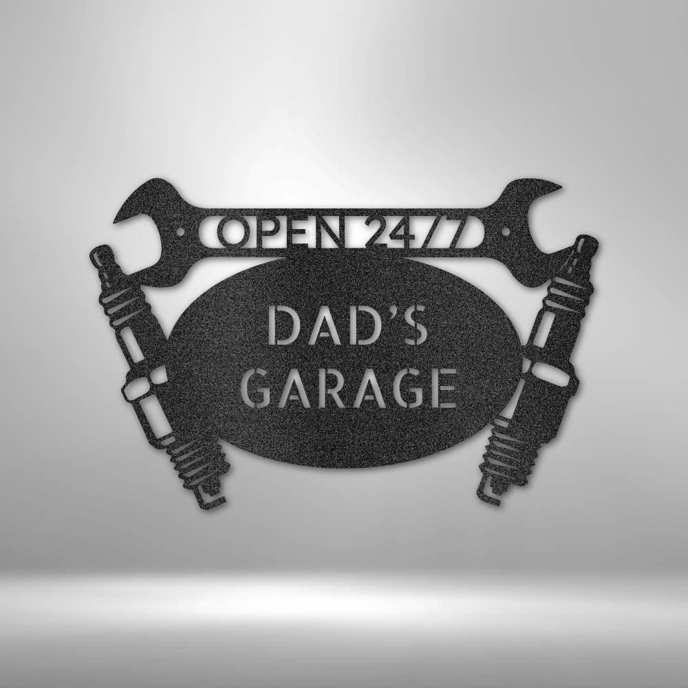 Metal Sign with Engine and Wrench -  Personalized Workshop Sign, Custom Garage Sign, Workshop, Man Cave Decor, Large Metal Sign