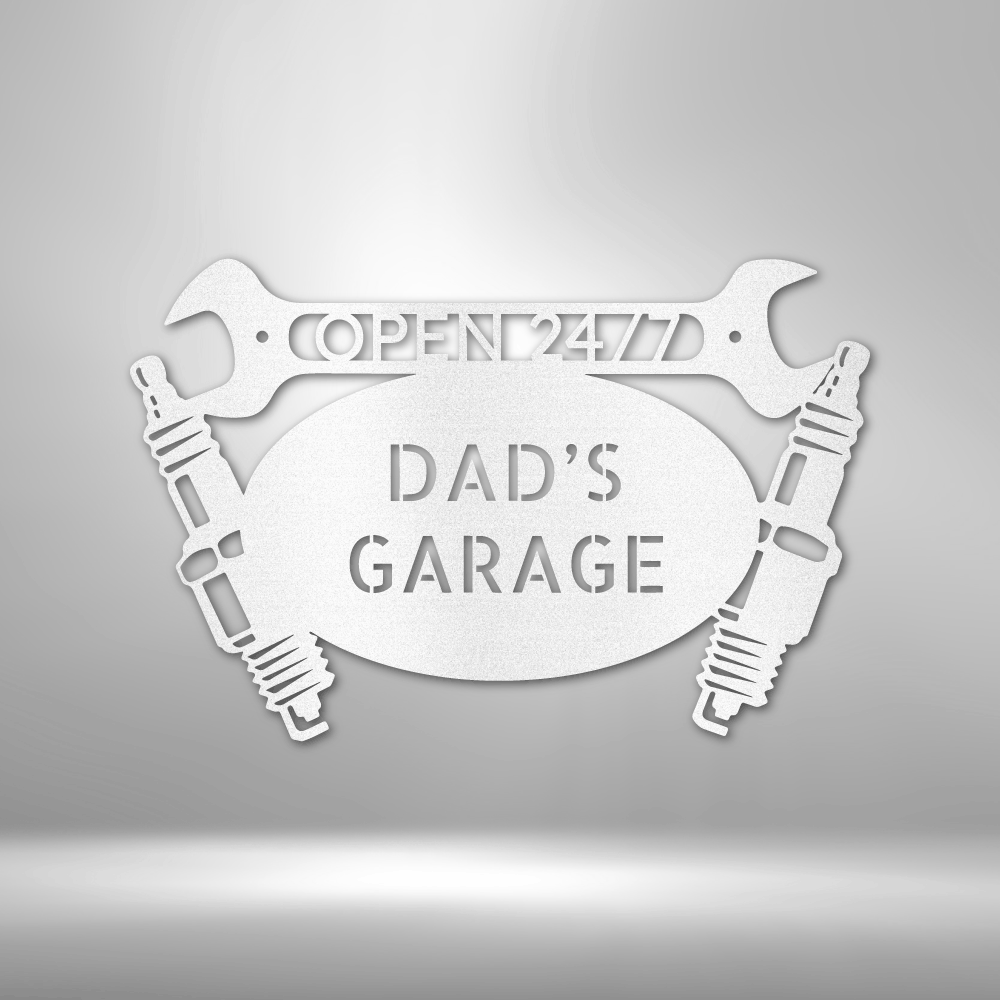 Metal Sign with Engine and Wrench -  Personalized Workshop Sign, Custom Garage Sign, Workshop, Man Cave Decor, Large Metal Sign